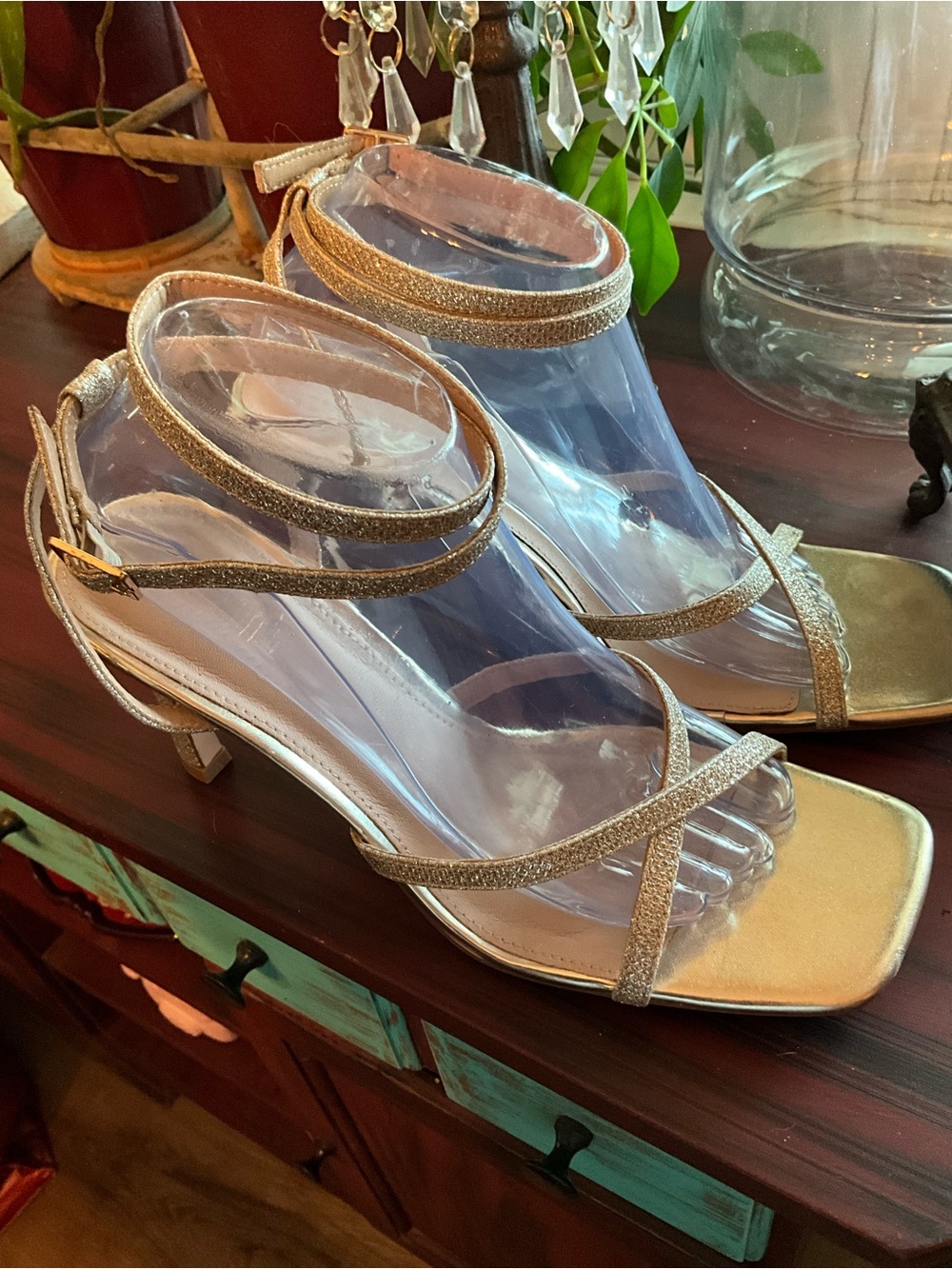 Gold Strappy High Heel Sandals - Women - Picture 2 of 7